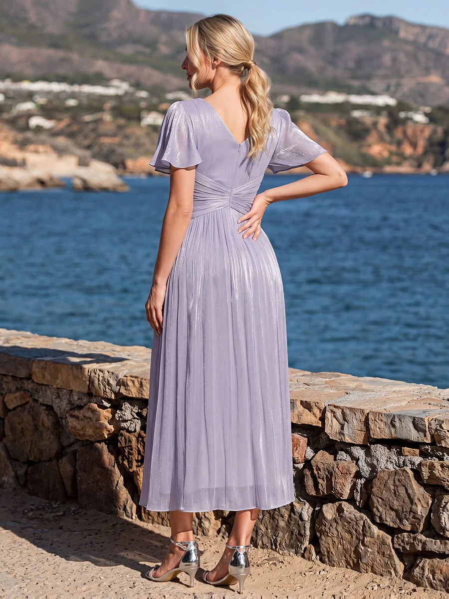 Gathered Sea-island Filament Fabircs Ruffle Sleeve Dress - Image 60