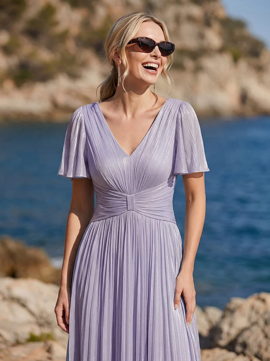 Gathered Sea-island Filament Fabircs Ruffle Sleeve Dress - Image 61