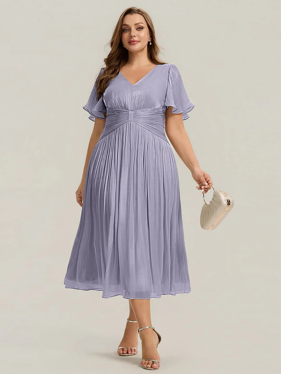 Gathered Sea-island Filament Fabircs Ruffle Sleeve Dress - Image 62