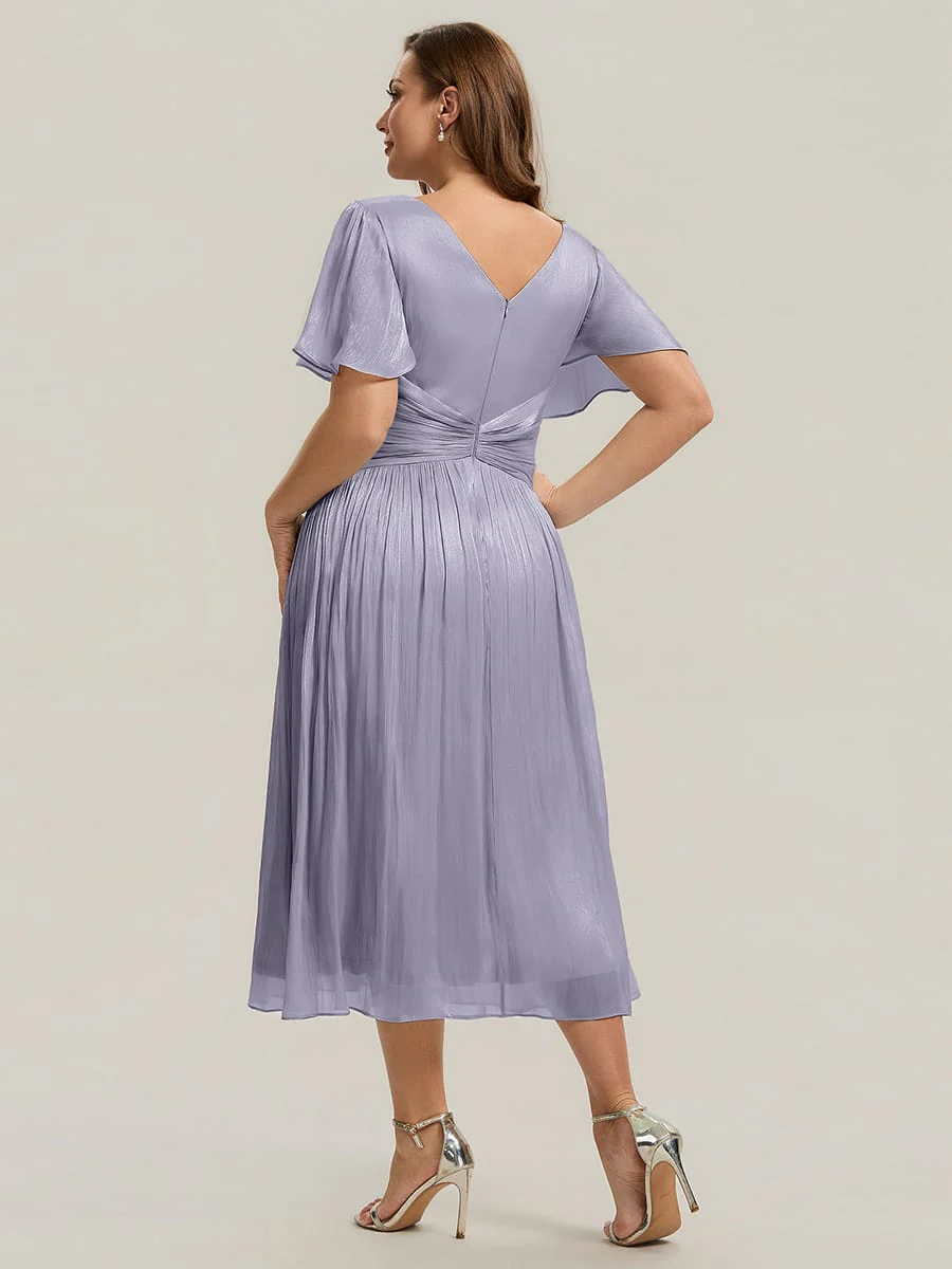 Gathered Sea-island Filament Fabircs Ruffle Sleeve Dress - Image 63