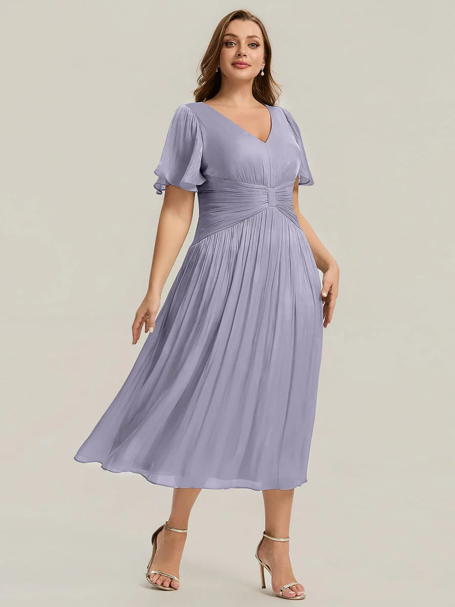 Gathered Sea-island Filament Fabircs Ruffle Sleeve Dress - Image 64