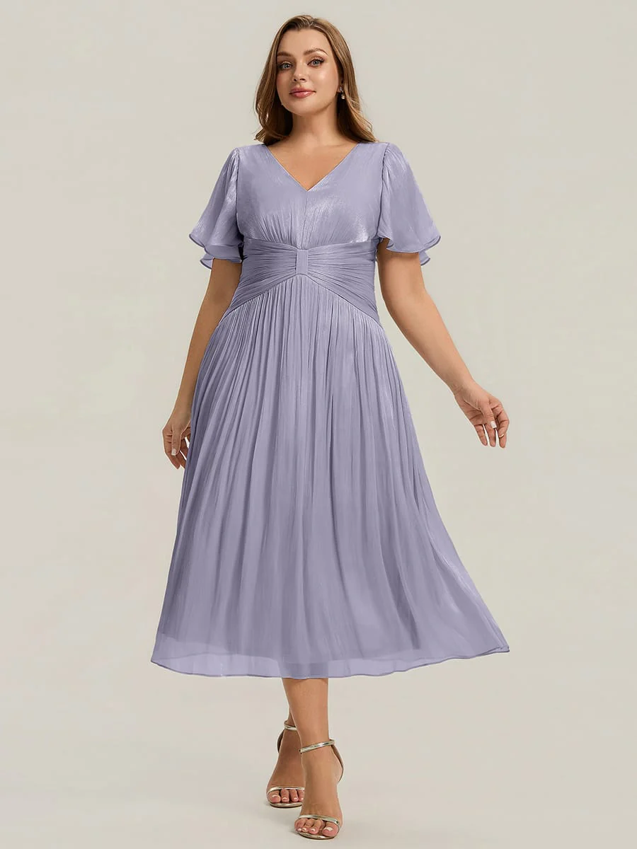 Gathered Sea-island Filament Fabircs Ruffle Sleeve Dress - Image 65