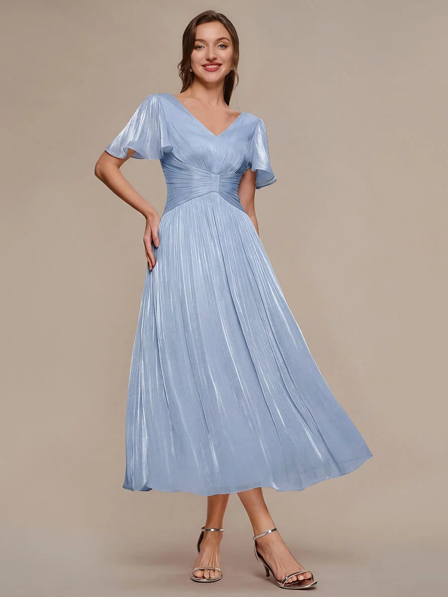 Gathered Sea-island Filament Fabircs Ruffle Sleeve Dress - Image 7