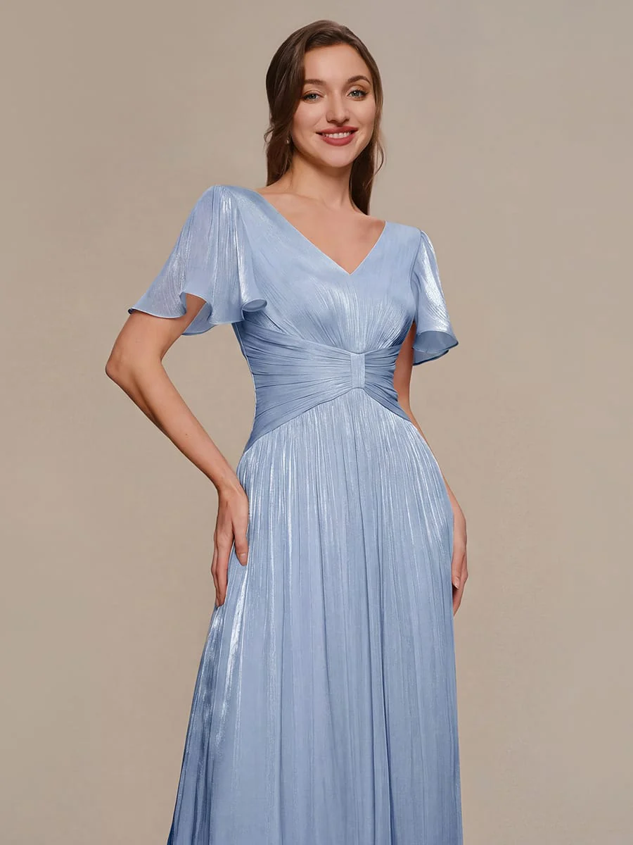 Gathered Sea-island Filament Fabircs Ruffle Sleeve Dress - Image 8
