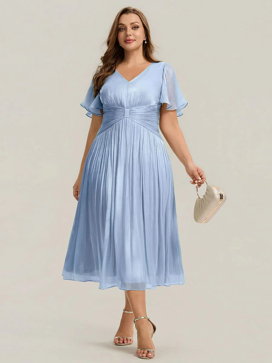 Gathered Sea-island Filament Fabircs Ruffle Sleeve Dress - Image 9