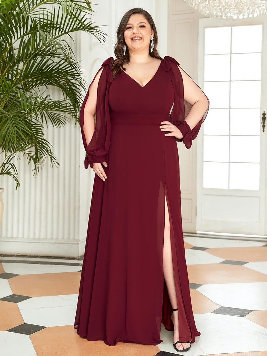 ever IVORY|Gentle Split Low Back Thigh Slit Long Sleeve Wedding Guest Dress - Image 17