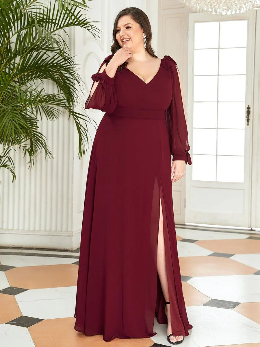 ever IVORY|Gentle Split Low Back Thigh Slit Long Sleeve Wedding Guest Dress - Image 19