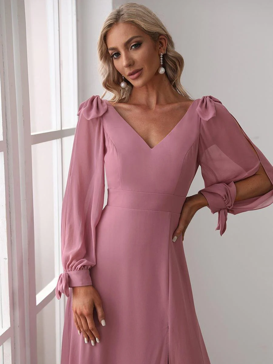 ever IVORY|Gentle Split Low Back Thigh Slit Long Sleeve Wedding Guest Dress - Image 22