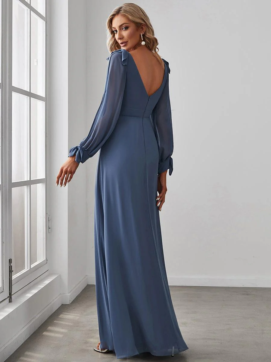 ever IVORY|Gentle Split Low Back Thigh Slit Long Sleeve Wedding Guest Dress - Image 8