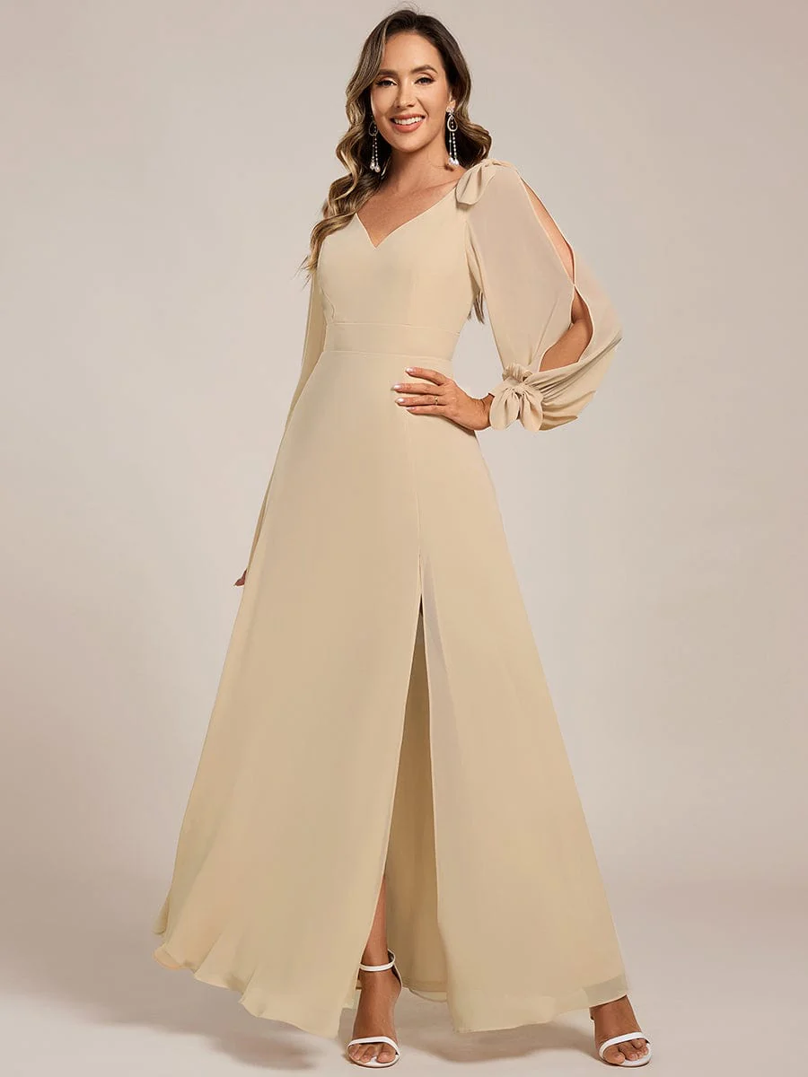 ever IVORY|Gentle Split Sleeve Low Back Thigh Slit Bridesmaid Dress - Image 103
