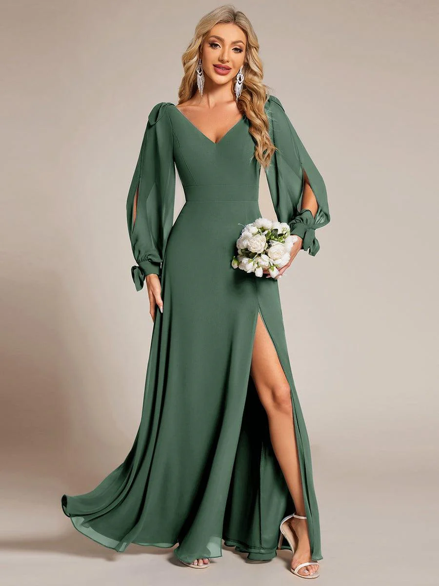ever IVORY|Gentle Split Sleeve Low Back Thigh Slit Bridesmaid Dress - Image 109