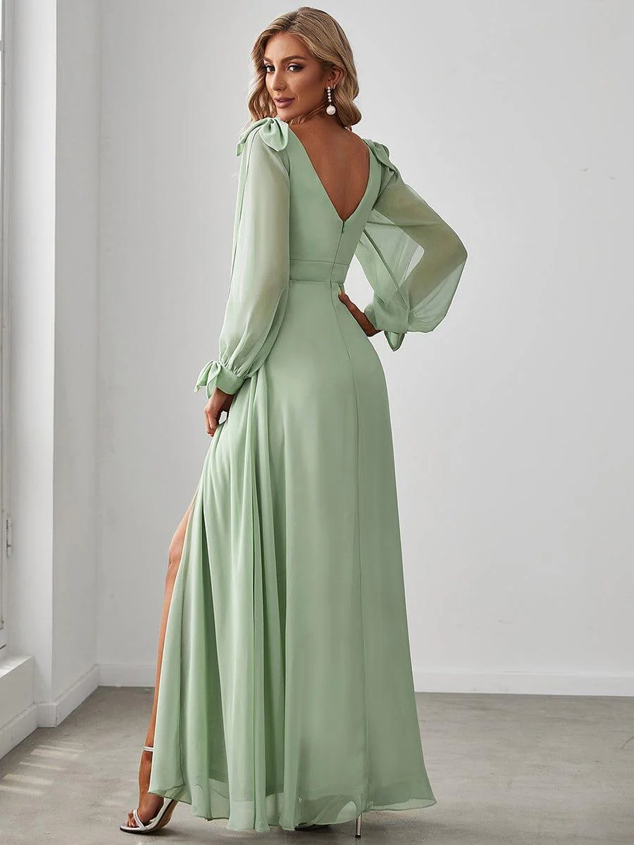 ever IVORY|Gentle Split Sleeve Low Back Thigh Slit Bridesmaid Dress - Image 11