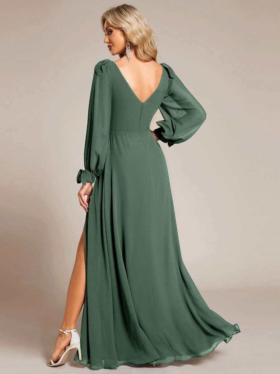 ever IVORY|Gentle Split Sleeve Low Back Thigh Slit Bridesmaid Dress - Image 110