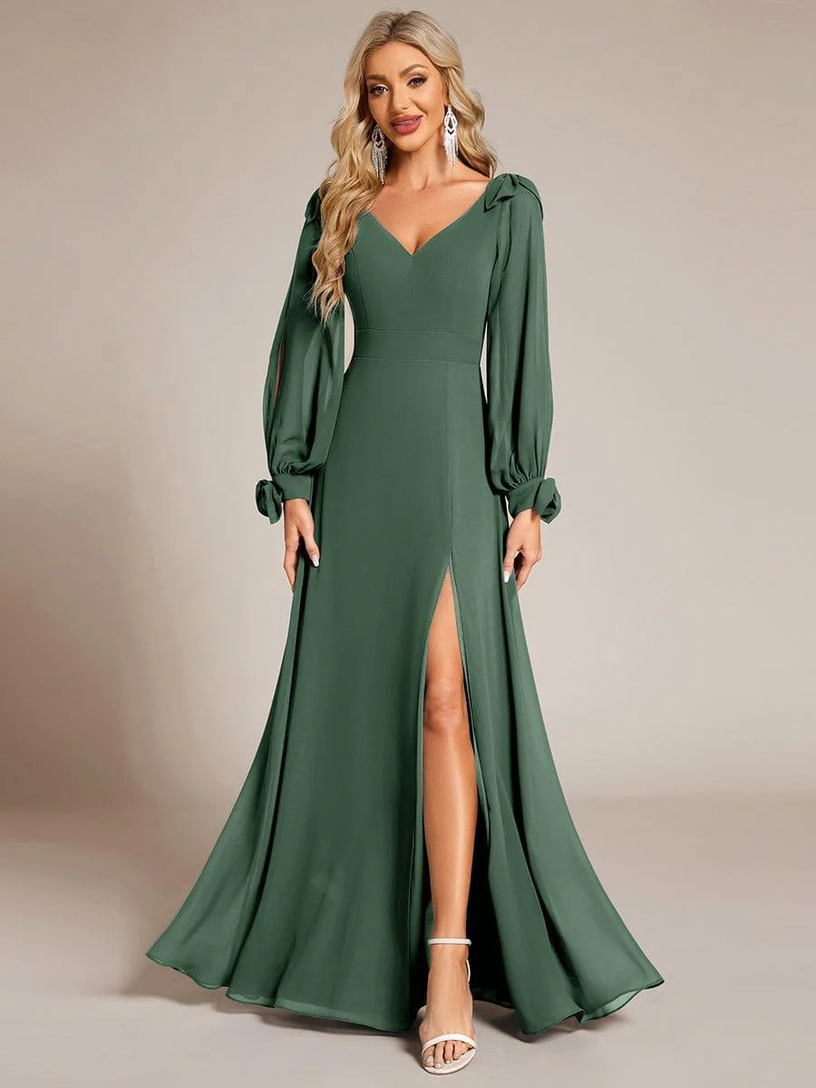 ever IVORY|Gentle Split Sleeve Low Back Thigh Slit Bridesmaid Dress - Image 113