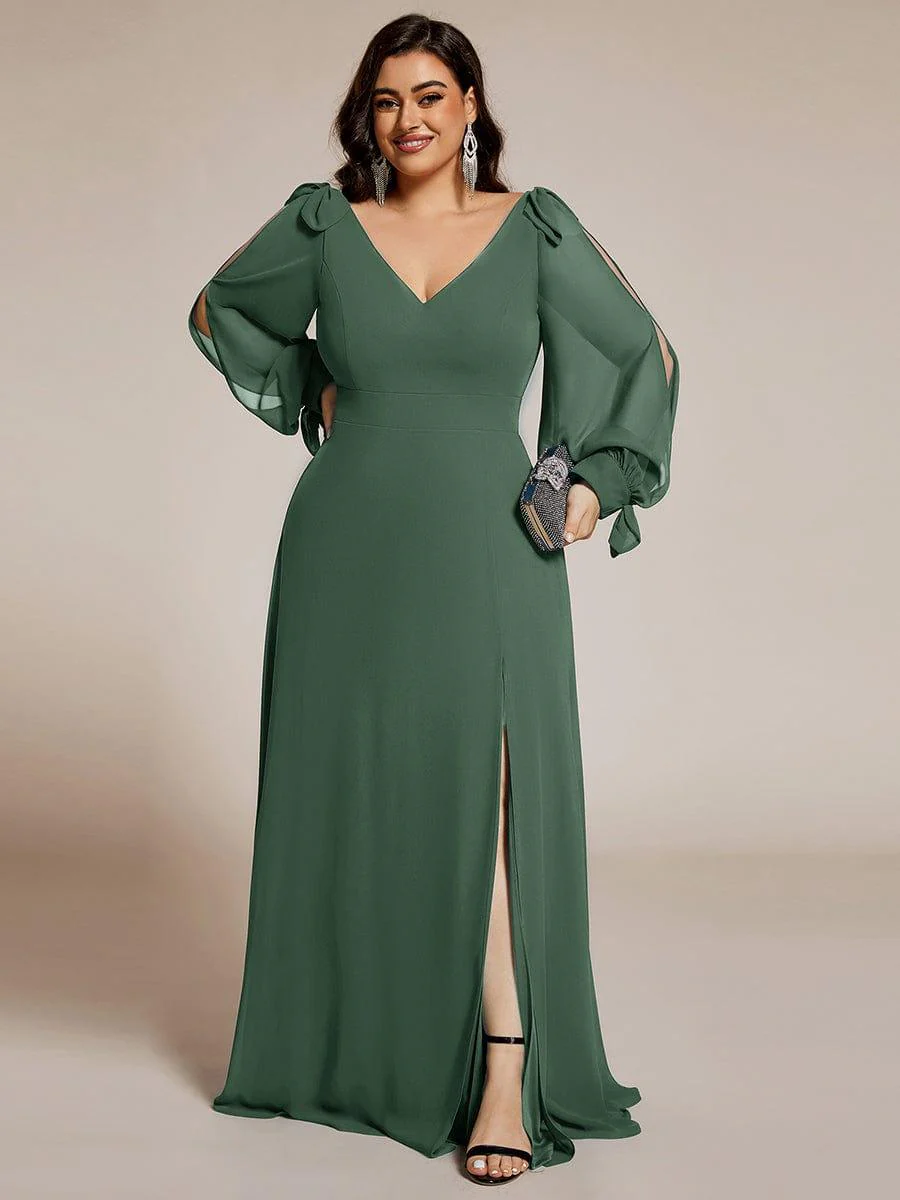 ever IVORY|Gentle Split Sleeve Low Back Thigh Slit Bridesmaid Dress - Image 114
