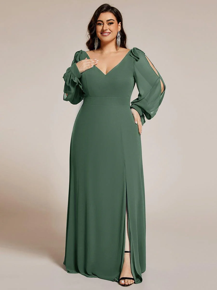 ever IVORY|Gentle Split Sleeve Low Back Thigh Slit Bridesmaid Dress - Image 117