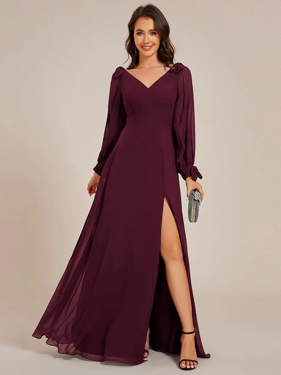 ever IVORY|Gentle Split Sleeve Low Back Thigh Slit Bridesmaid Dress - Image 119