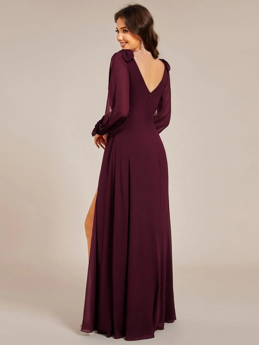ever IVORY|Gentle Split Sleeve Low Back Thigh Slit Bridesmaid Dress - Image 120