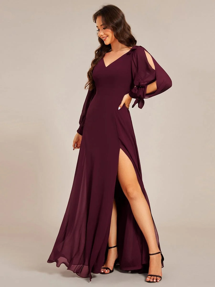 ever IVORY|Gentle Split Sleeve Low Back Thigh Slit Bridesmaid Dress - Image 121