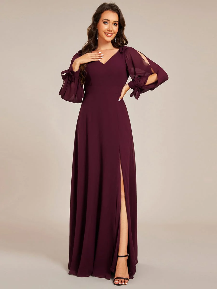 ever IVORY|Gentle Split Sleeve Low Back Thigh Slit Bridesmaid Dress - Image 122