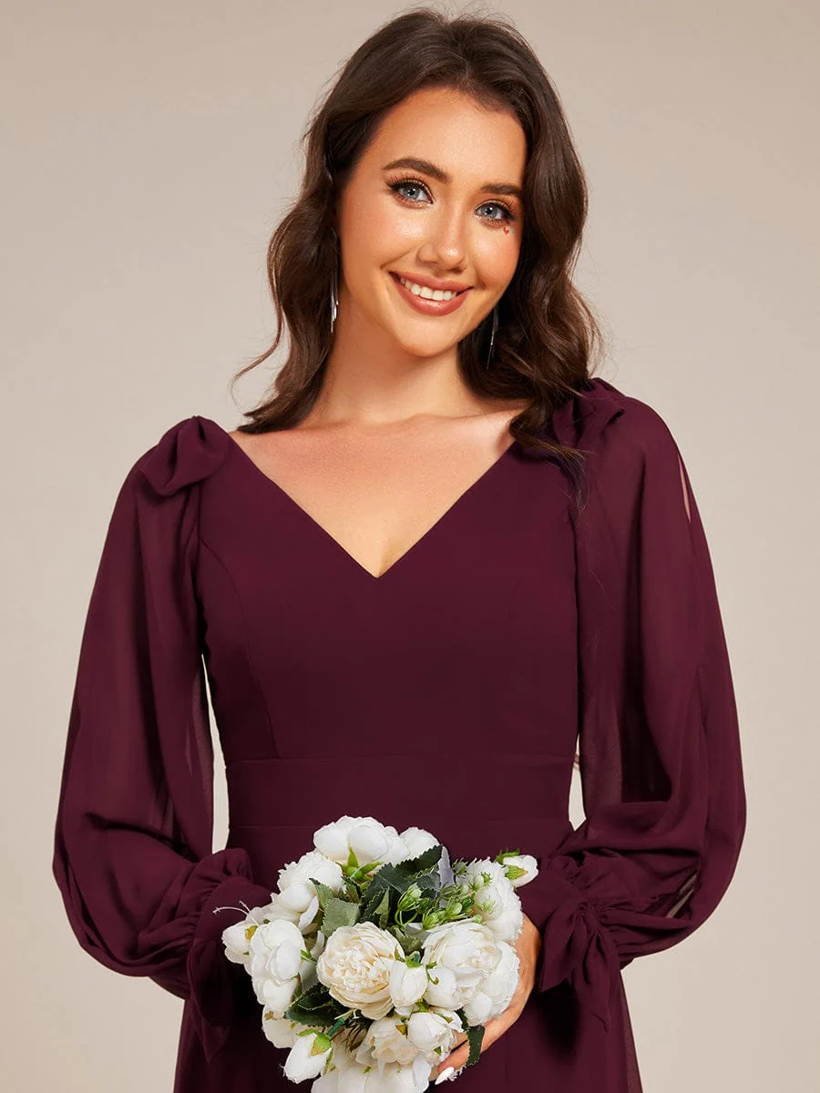 ever IVORY|Gentle Split Sleeve Low Back Thigh Slit Bridesmaid Dress - Image 123