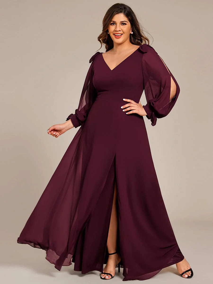 ever IVORY|Gentle Split Sleeve Low Back Thigh Slit Bridesmaid Dress - Image 126