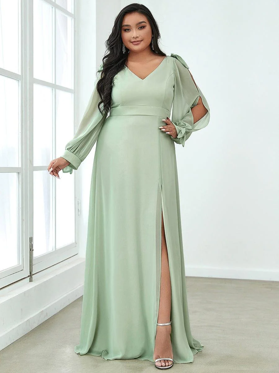 ever IVORY|Gentle Split Sleeve Low Back Thigh Slit Bridesmaid Dress - Image 14