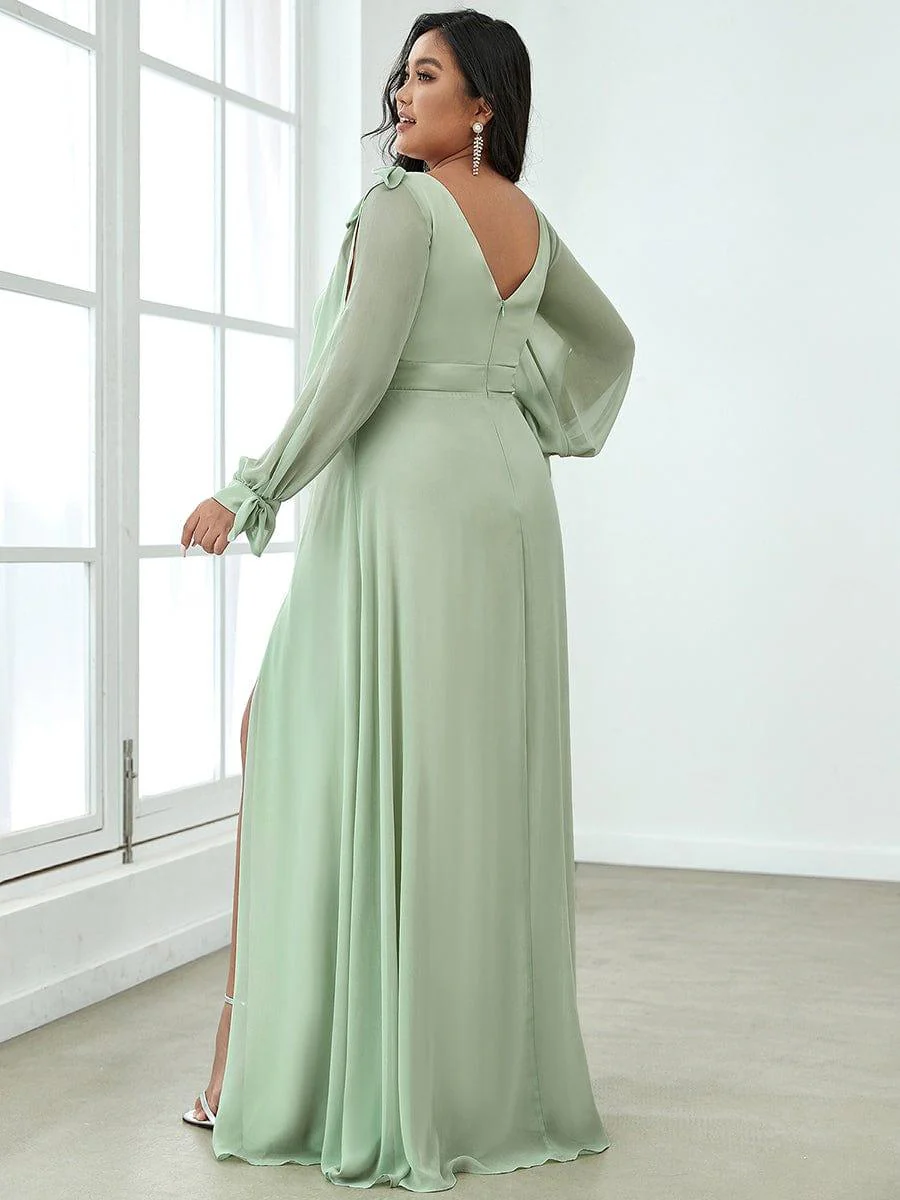 ever IVORY|Gentle Split Sleeve Low Back Thigh Slit Bridesmaid Dress - Image 15