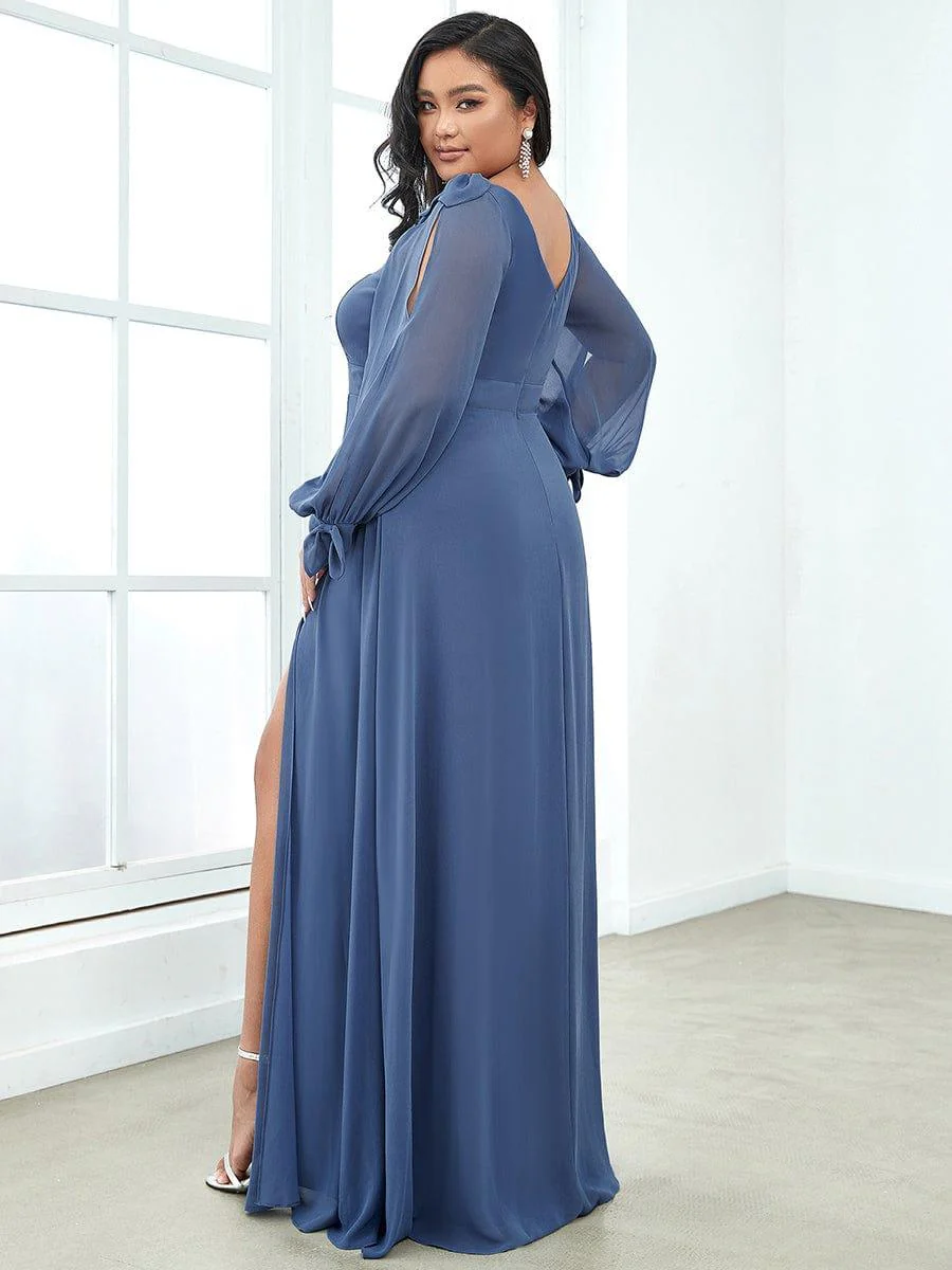 ever IVORY|Gentle Split Sleeve Low Back Thigh Slit Bridesmaid Dress - Image 21