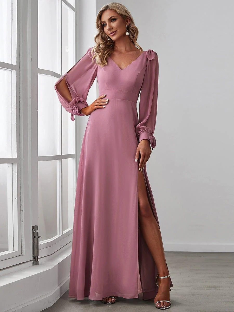 ever IVORY|Gentle Split Sleeve Low Back Thigh Slit Bridesmaid Dress - Image 22