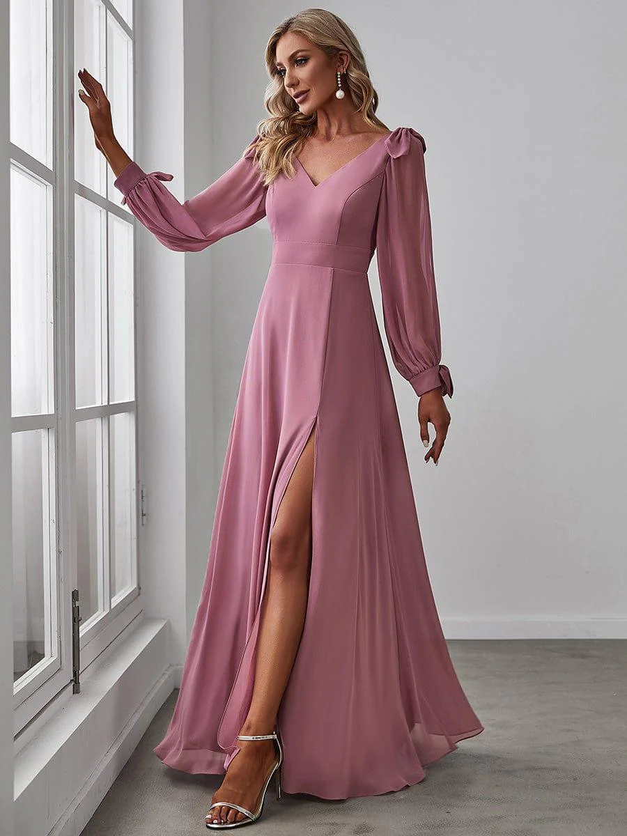 ever IVORY|Gentle Split Sleeve Low Back Thigh Slit Bridesmaid Dress - Image 26
