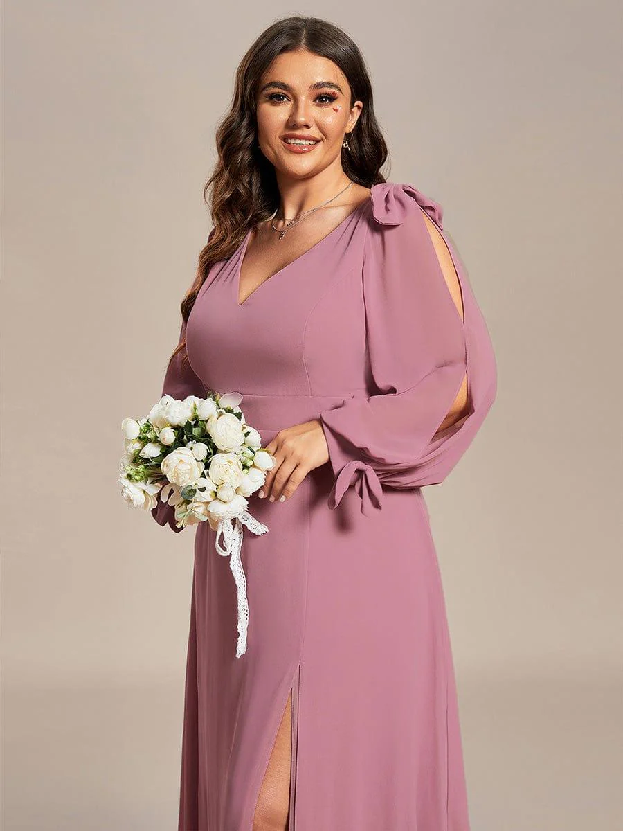 ever IVORY|Gentle Split Sleeve Low Back Thigh Slit Bridesmaid Dress - Image 29
