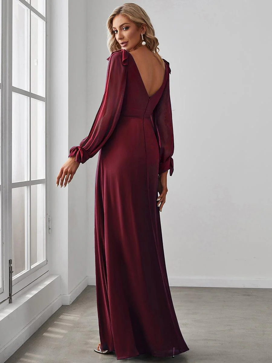 ever IVORY|Gentle Split Sleeve Low Back Thigh Slit Bridesmaid Dress - Image 3