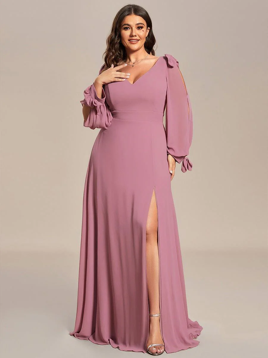 ever IVORY|Gentle Split Sleeve Low Back Thigh Slit Bridesmaid Dress - Image 31