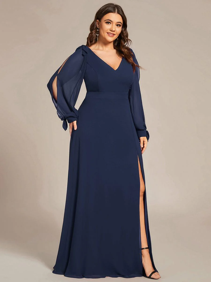 ever IVORY|Gentle Split Sleeve Low Back Thigh Slit Bridesmaid Dress - Image 52