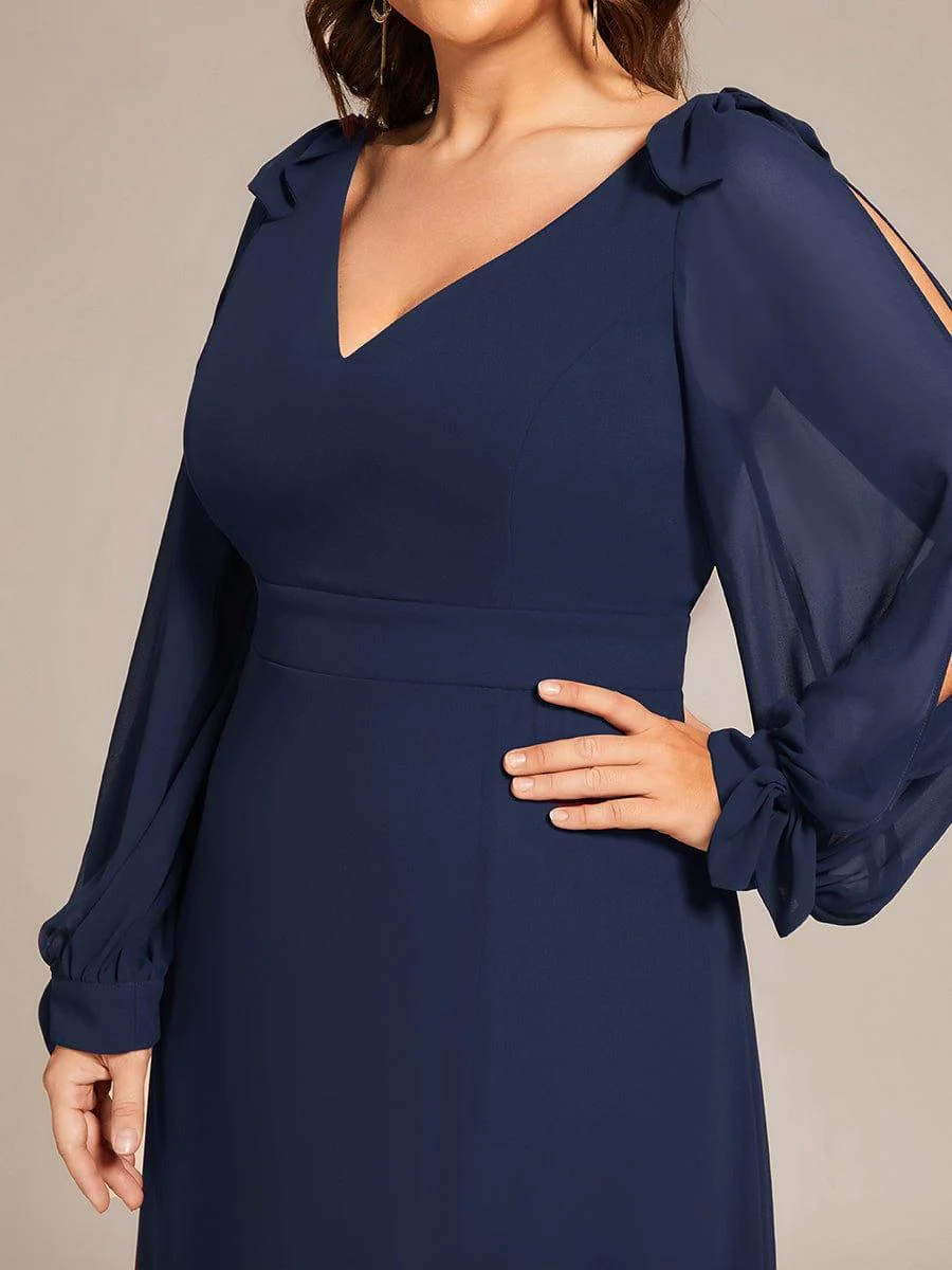 ever IVORY|Gentle Split Sleeve Low Back Thigh Slit Bridesmaid Dress - Image 54