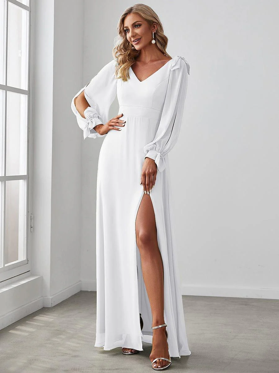 ever IVORY|Gentle Split Sleeve Low Back Thigh Slit Bridesmaid Dress - Image 55