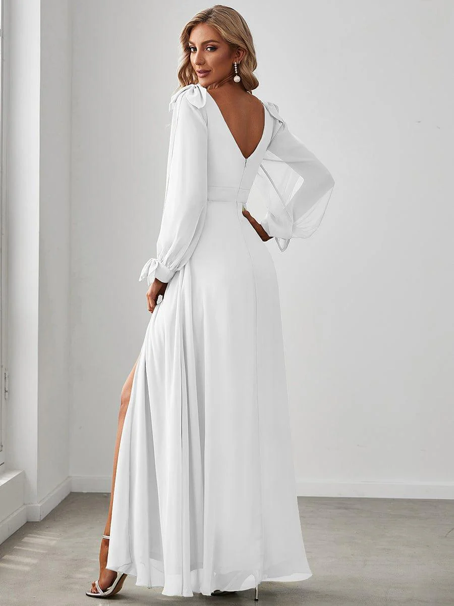 ever IVORY|Gentle Split Sleeve Low Back Thigh Slit Bridesmaid Dress - Image 56