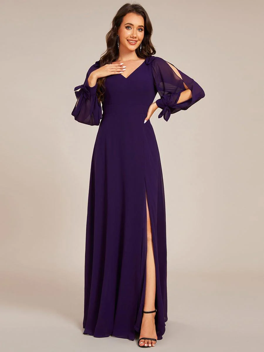 ever IVORY|Gentle Split Sleeve Low Back Thigh Slit Bridesmaid Dress - Image 63