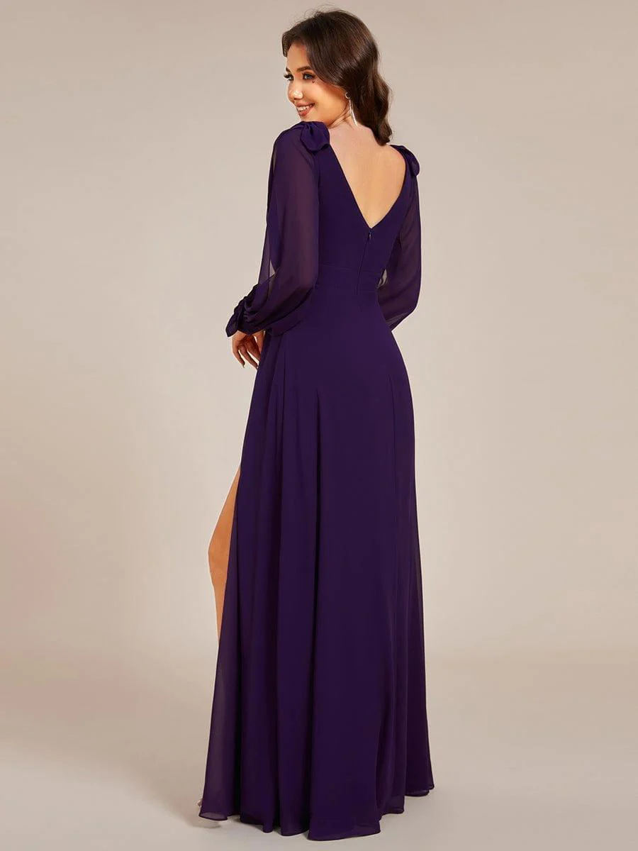 ever IVORY|Gentle Split Sleeve Low Back Thigh Slit Bridesmaid Dress - Image 64