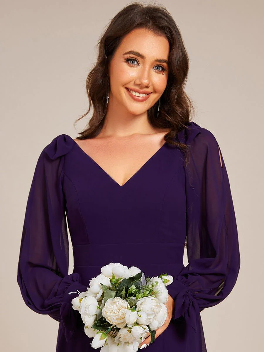 ever IVORY|Gentle Split Sleeve Low Back Thigh Slit Bridesmaid Dress - Image 65