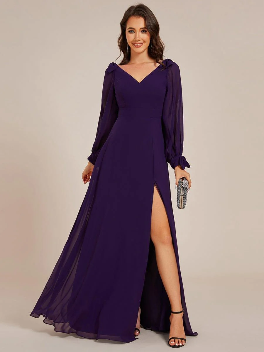 ever IVORY|Gentle Split Sleeve Low Back Thigh Slit Bridesmaid Dress - Image 67