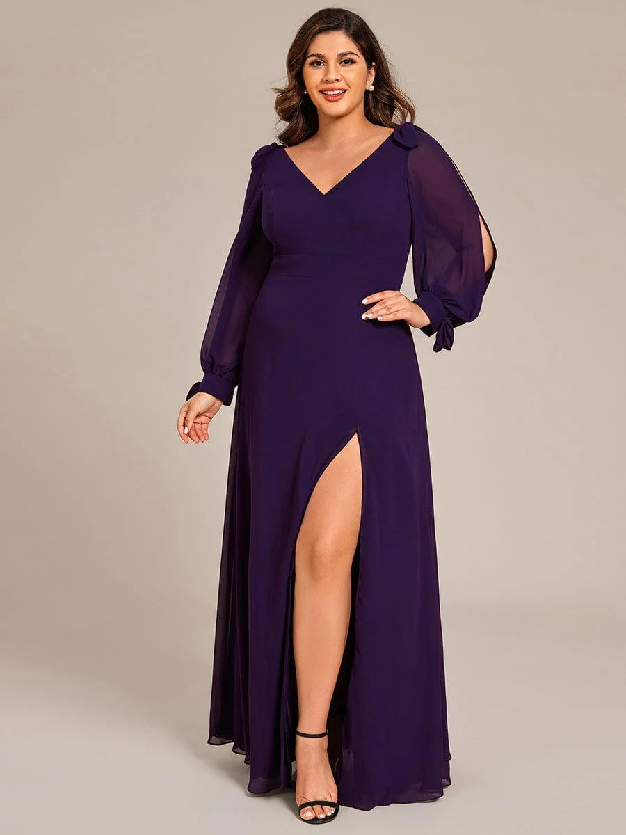 ever IVORY|Gentle Split Sleeve Low Back Thigh Slit Bridesmaid Dress - Image 68