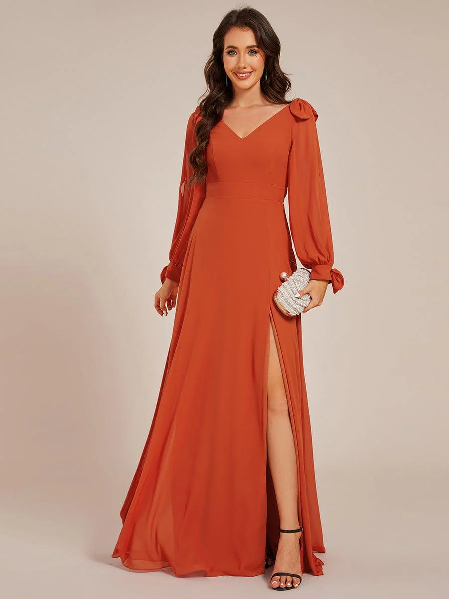 ever IVORY|Gentle Split Sleeve Low Back Thigh Slit Bridesmaid Dress - Image 75