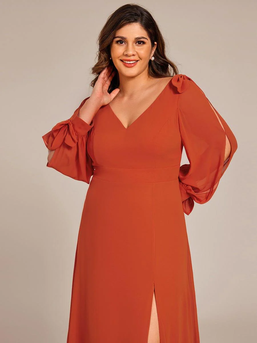 ever IVORY|Gentle Split Sleeve Low Back Thigh Slit Bridesmaid Dress - Image 78