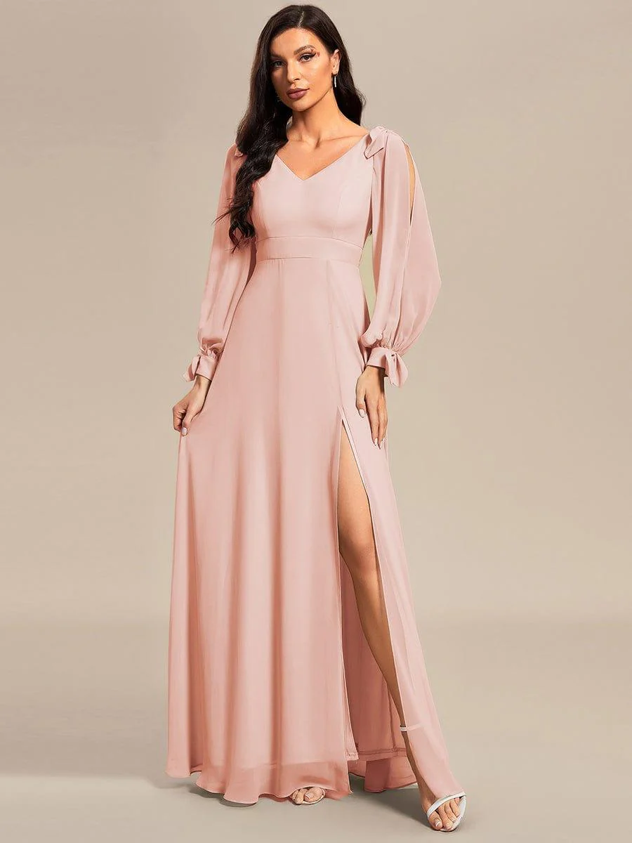 ever IVORY|Gentle Split Sleeve Low Back Thigh Slit Bridesmaid Dress - Image 79