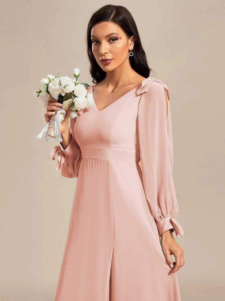ever IVORY|Gentle Split Sleeve Low Back Thigh Slit Bridesmaid Dress - Image 81