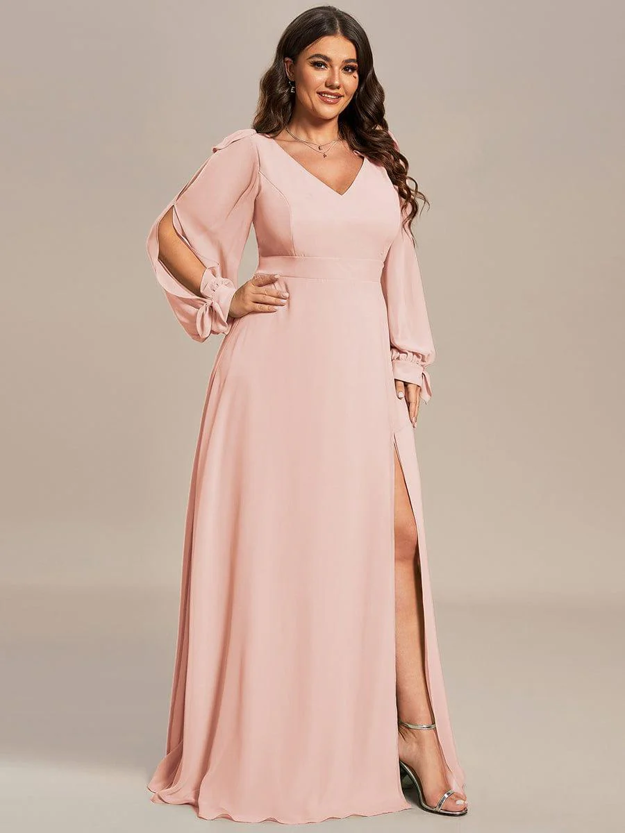 ever IVORY|Gentle Split Sleeve Low Back Thigh Slit Bridesmaid Dress - Image 84