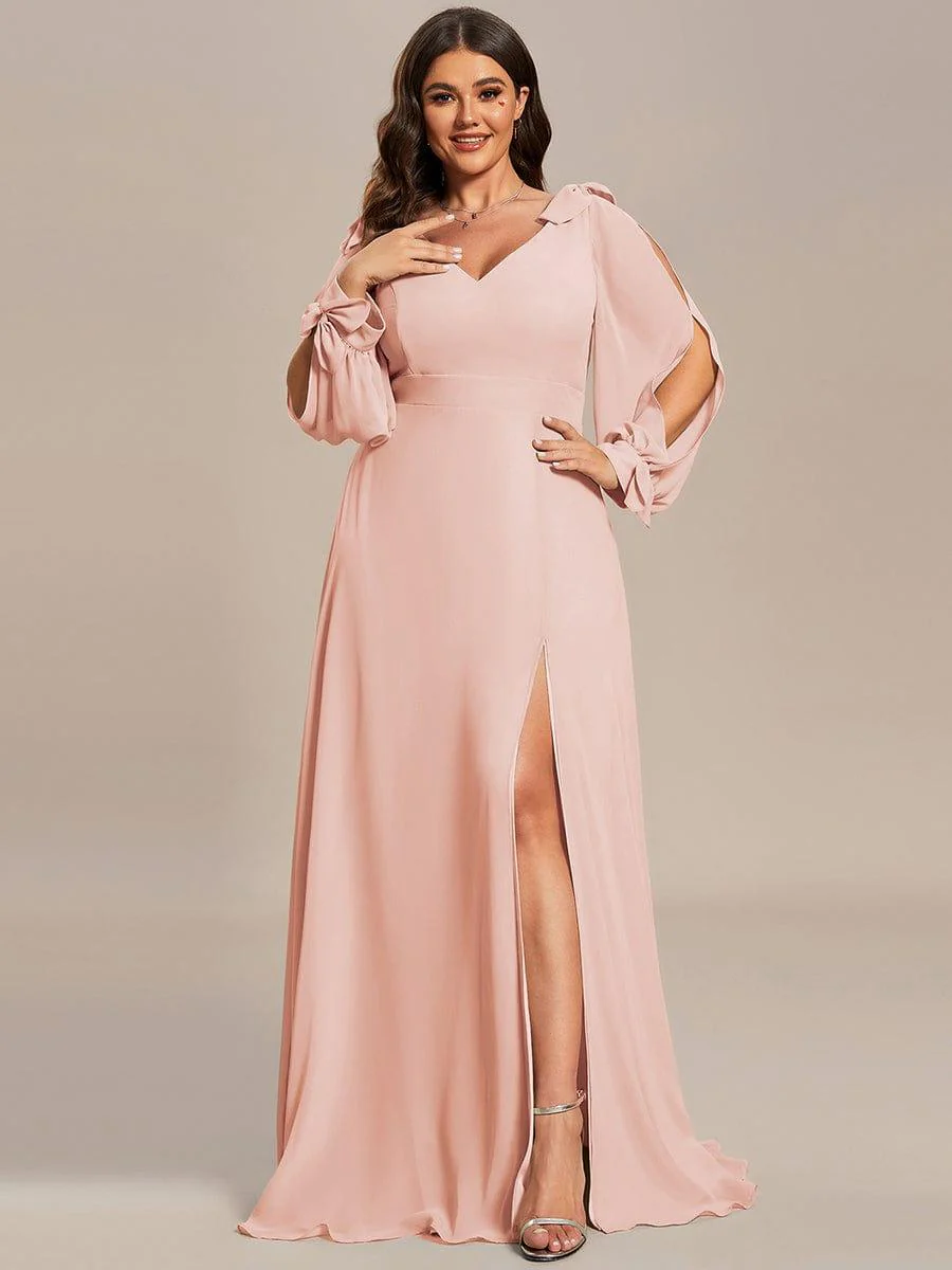 ever IVORY|Gentle Split Sleeve Low Back Thigh Slit Bridesmaid Dress - Image 88