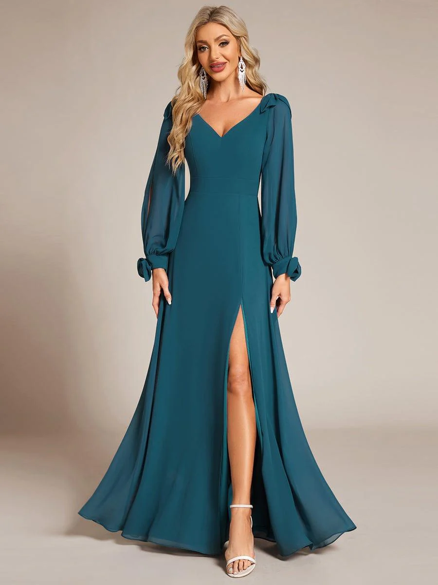 ever IVORY|Gentle Split Sleeve Low Back Thigh Slit Bridesmaid Dress - Image 89